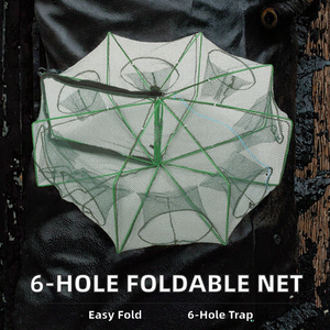 Red de pesca hexagonal plegable de 6 agujeros con jaula para camarones, trampa para pececillos, cebos para cangrejos, herramientas y accesorios de pesca de malla - Product Image 3