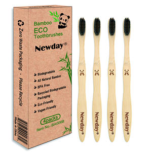 Sikat Gigi Bambu Ramah Lingkungan Bentuk Labu dengan Gagang Pipih, Bulu Sikat Hitam Meruncing, Diinfus Arang, Ramah Lingkungan - Product Image 1