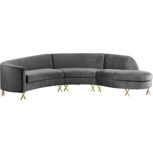 European Size Modern grey Fabric <span class=keywords><strong>I</strong></span> Shaped Sectional Corner Sofa Modular Couch with X-shaped gold metal legs corner curved sofa - Product Image 1