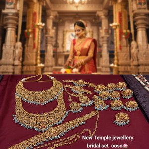 Traditional South <b>Indian</b> Temple Long Bridal Combo Necklace Set Alloy Gold Plated Zircon Earrings Vintage Party Anniversary - Product Image 3