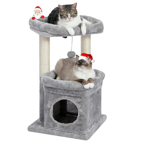 Moderne Luxe Eenvoudige Grijze Kattenboom Condo met Krabpalen en Bed, Fabrieksgemaakte Sisal Materiaal, Verpakt in Karton - Product Image 1
