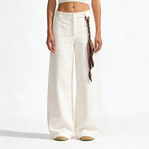 <span class=keywords><strong>Pantaloni</strong></span> Bianchi a Gamba Larga di Alta Qualità per Donna, Vita Media, Casual, Estivi 2026, Modello Dritto - Product Image 2