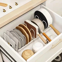 Étagère rétractable multicouche, couvercle de casserole de cuisine et support à vaisselle, armoire de comptoir en fer, stockage sans perforation