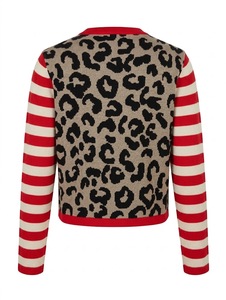 Cárdigan informal de otoño con estampado de leopardo a rayas, manga larga, con botones, para mujer, 100 % acrílico - Product Image 3