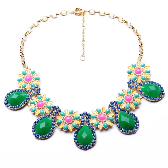 Xl00792 francés Noble lujo Esmeralda verde de piedras preciosas hermosa flor hawaiana collar de moda bien para las mujeres