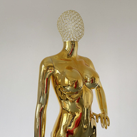 Mannequin Femme Grande Taille Courbe en Chrome Argenté avec Poitrine Généreuse et Tête Métallique Creuse, Finition Dorée Miroir, Vente en Gros