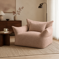 Fauteuil pouf en vrac, fauteuil nid, scellé sous vide, confortable, adapté aux animaux domestiques, en tissu polyester rose noble avec coussin dorsal pour la lecture