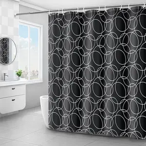 샤워 커튼 욕실 큰 원 블랙 디자인 패턴 흰색과 검은 색 폴리 에스터 패브릭 사용자 정의 디지털 인쇄 현대
