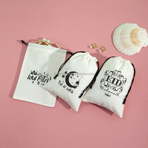 <b>White</b> Printed Cotton Linen Drawstring Pouch for Moslem Jewellery Essential Oils Candles Packaging for Eid Al-Fitr Gift Dust <b>Bags</b> - Product Image 3