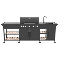 Ensemble modulaire d'évier extérieur résistant à hautes températures d'îlot de barbecue de cuisine noir d'acier avec le frein universel de roulettes