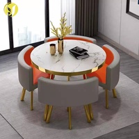 Ensemble de table à manger ronde de luxe à vendre, avec chaises en métal, bois MDF, pour salon, restaurant, bar, bureau, 1 table, 4 chaises
