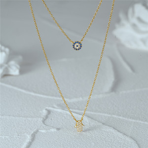 Collar de Plata de Ley 925 CANNER con Piedra de Ojo Turco Azul, Colgante de Circonita 5A, Collar de Doble Cadena para Mujer, Joyería - Product Image 2