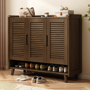 Armoire à chaussures en bois massif, rangement multi-niveaux, organisateur d'entrée peu encombrant, grande capacité pour les petits appartements - Product Image 3