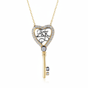 <b>Solid</b> 14K Yellow <b>Gold</b> Heart Key Charm Necklace Women Fine Jewelry Zircon Elegant <b>Pendant</b> Chain Party Occasions Handmade Turkey - Product Image 2