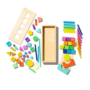 suppliers custom Preschool Teaching Montessori shape match Wooden Toys Geometric building blocks educational toys