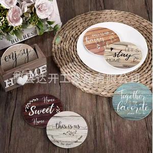 Vintage Wooden Coaster Set 6 Pieces Round Farmhouse Design Coffee <b>Table</b> <b>Protector</b> Home Decor - Product Image 1
