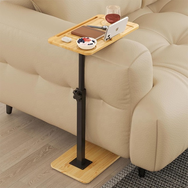 360° Rotating Phone Holder Bamboo Sofa Side Table Free Standing Adjustable Sofa Arm Tray Table