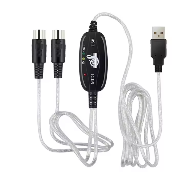 USB a Type C to DIN 5 Pin MIDI-in/MIDI-out Cable with Signal Light Braid Shielded PVC Jacket for Guitar & Microphone Use