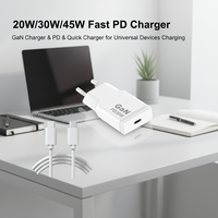 Chargeur rapide GaN 30W avec ports Type-C et DC, design ultra-fin et portable, certifié CE ROHS GS KC pour téléphone portable et ordinateur portable