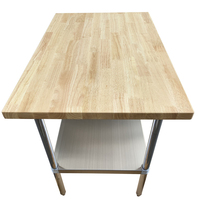 Table de préparation de cuisine commerciale Xiangying à 2 niveaux avec étagère supérieure en bois, cadre en acier inoxydable, plateau en bois massif robuste, OEM ODM
