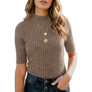 Pull à col roulé personnalisé pour femme, manches courtes, tricoté, couleur café foncé, style décontracté, pour l'automne - Product Image 2