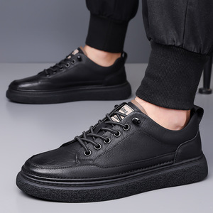 Baskets en cuir pour hommes, bout rond, à lacets, semelle extérieure en caoutchouc, chaussures de marche d'hiver, couleurs mélangées, doublure en coton - Product Image 3