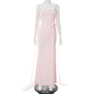 Abito lungo da donna a sirena senza spalline con fiori 3D e drappeggio, con strascico a mantella - Collezione Sehe Fashion - Product Image 6