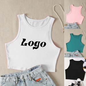 Vente en gros de débardeurs courts sexy Y2k à col rond, sans manches, pour femmes, personnalisables avec logo - Product Image 1