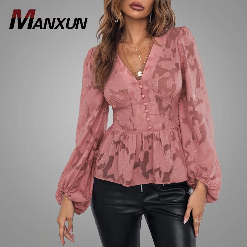 Blusas elegantes de peplum de chifón para la moda femenina