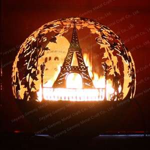 نارورة حديقة مخصصة على شكل كرة دائرية، منحوتة معدنية خارجية من الكورتن، زخارف على شكل كرة نار تعمل بالخشب - Product Image 6