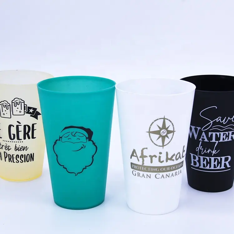 400 ML /500 ML 1 Pint goblet glass Reusable customized Plastic Frosted festival Party cup for Celebration Activities