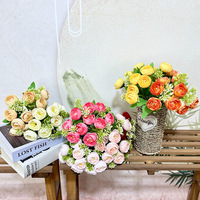 NOUVEAU 10 Têtes Bouquet de Roses Artificielles Bouquet de Roses Artificielles en Soie Fleur de Mariage Pivoine Thé Rose 24cm pour Evénement Décoration de Mariage