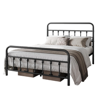 Base de Cama de Plataforma de Metal Clásica de Terciopelo Negro con Diseño Minimalista, Base para Colchón con Almacenamiento para Apartamentos y Hoteles