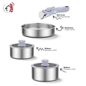 Ensemble de casseroles et poêles en acier inoxydable triple couche antiadhésif nid d'abeille <span class=keywords><strong>avec</strong></span> poignée <span class=keywords><strong>amovible</strong></span> - Product Image 2