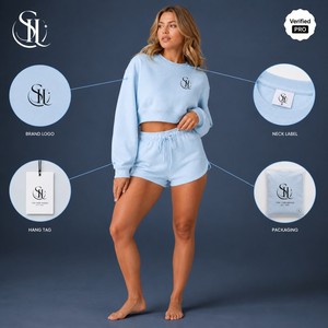 Ensemble 2 pièces personnalisé avec logo pour femme, collection automne 2026, marque privée, sweat-shirt et short taille haute, tenue de détente, yoga, gym, jogging - Product Image 1
