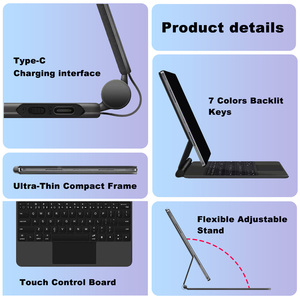 Clavier rétroéclairé RVB 7 couleurs en promotion pour Xiaomi Pad 6S <span class=keywords><strong>Pro</strong></span> 12,4 pouces, clavier intelligent sans fil pour tablette avec pavé tactile - Product Image 3
