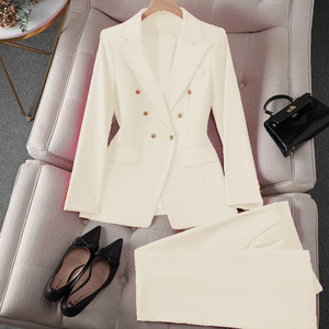 2025 printemps et automne femmes rétro coupe ajustée haut pantalon costume petit costume avec Style coréen Design décontracté tissé motif solide 173 - Product Image 4