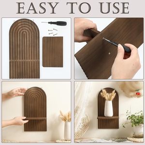 Estantes de pared de madera Vintage bohemios de 2 piezas, estantería colgante de arcoíris bohemio para sala de estar, Baño, Dormitorio, guardería, decoración del hogar - Product Image 3