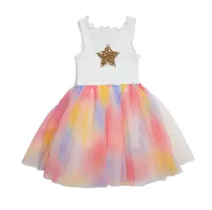 Vestido de manga comprida para crianças de 1-4 anos, vestido de princesa fofo com estampa de estrela, novidade em oferta para verão e outono