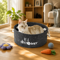Panier rond en feutre pour chat avec poignées en corde de coton, lit d'intérieur robuste pour animaux de compagnie, panier de repos confortable pour chat et panier de rangement
