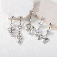 Lingchee acier chirurgical argenté papillon fleur nombril anneaux pendants CZ nombril anneaux pour femmes corps Piercing bijoux