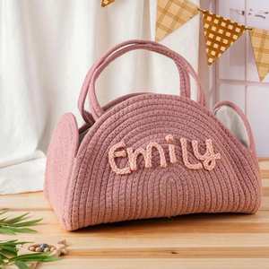 Personalised Nappy Caddy Organizer, Cotton <b>Rope</b> Woven Name, Newborn Diaper Storage <b>Basket</b> with Dividers, Portable Storage <b>Basket</b> - Product Image 1