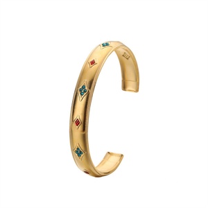 Retro Simple Fashion Stainless Steel Geometric Colorful Zircon Charm <b>Adjustable</b> Cuff Bangle <b>Bracelets</b> for Women - Product Image 1