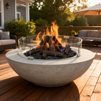 Table Brasero Bol de 36 Pouces en GFRC avec Brûleur en Acier Inoxydable, Chauffage Extérieur, Foyer au Gaz