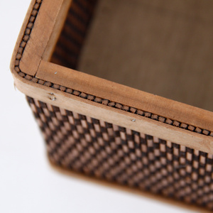 Fournitures de bureau Bureaux en bois Paniers avec poignées Cadre en bois Panier de <span class=keywords><strong>rangement</strong></span> tissé en rotin Boîtes de <span class=keywords><strong>rangement</strong></span> en bambou pour articles divers - Product Image 5