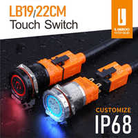 Interruptor Táctil Bicolor de Alta Corriente LANBOO 1NO IP68 con Anillo LED e Símbolo de Encendido Iluminado, Montaje en Panel, Carcasa Metálica