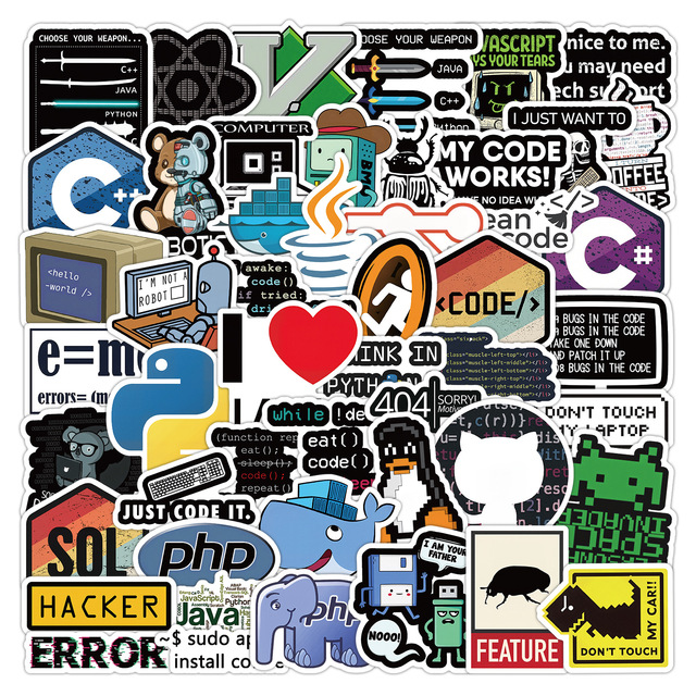 60PCS Programmer Coding Themed Stickers Set Funny Tech & Developer Graffiti Decals for Laptop Water Bottle Notebook