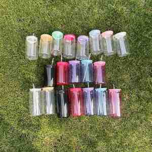 16Oz 20Oz Color Shaped <b>Cup</b> Custom Clear Acrylic <b>Reusable</b> Plastic Can Tumbler <b>With</b> <b>Lid</b> and Straw for Uv Dtf Transfer - Product Image 2