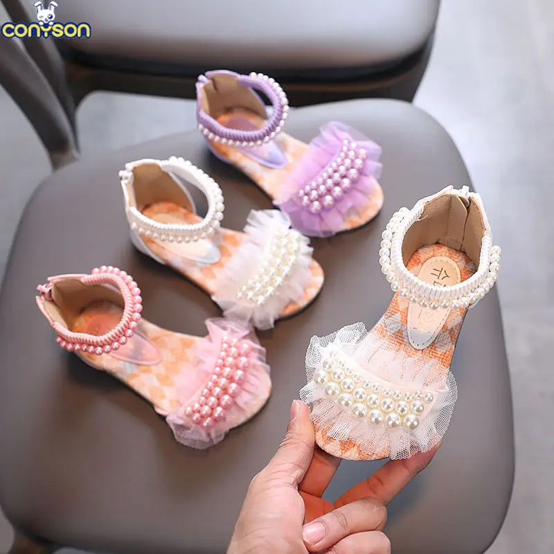Conyson 도매 패션 한국 디자인 여름 아기 소녀 댄스 원피스 신발 학교 아이 소프트 지퍼 공주 파티 신발