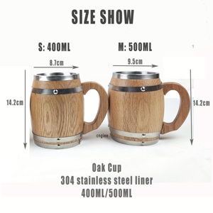 خشبية كوب للبيرة كوب خشبي 14oz عالية الجودة البلوط مصنع الإنتاج اليدوي - Product Image 2